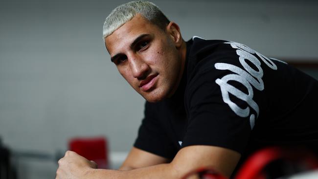 BRISBANE, AUSTRALIA - MAY 06: Justis Huni poses during a press conference at PCYC Lang Park on May 06, 2025 in Brisbane, Australia. (Photo by Chris Hyde/Getty Images)