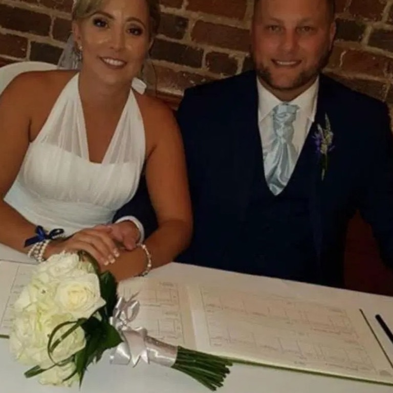 Barber and her husband on their wedding day. Picture: Supplied