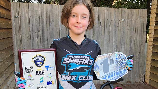 Maya Ellis shows off her Australian BMX title in 2019. File picture.