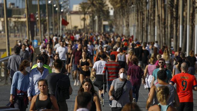 Spaniards have filled the streets of the country to do exercise for the first time after seven weeks of confinement in their homes. Picture: AP