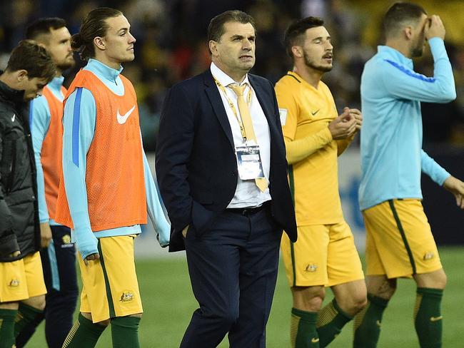 Postecoglou with his players after the match.