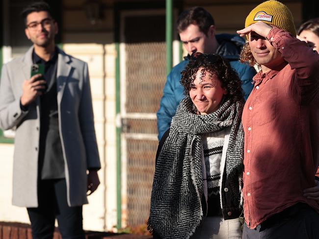 Upset young first home buyers (L-R) Lara Hirsch (28) and partner Sam McMahon (30) were out bid at auction at 9 Hart Street, Tempe.The winning bid was $1.466M with four groups bidding and six registered. The reserve was $1.4M. Jane Dempster/The Daily Telegraph.