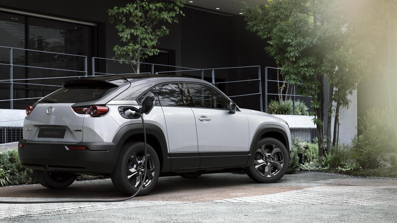 The MX-30 has edgier styling than most Mazda SUVs.