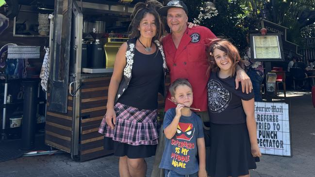 The Stafford family – Kristal, Pete, Mojo, 5, Ruby 10 – have revealed they are selling Scallywags Cafe and pursuing a new adventure. Picture: Supplied.