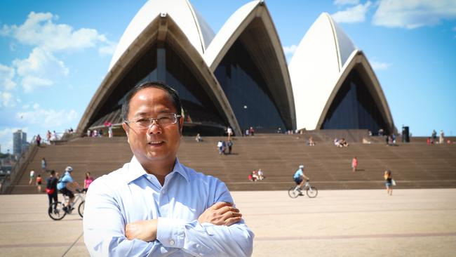 Billionaire political donor Huang Xiangmo outside the Sydney Opera House. Picture: Renee Nowytarger