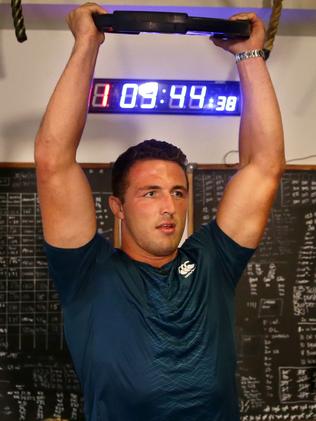 Sam Burgess working out at 98 Riley Street Gym. Picture: Gregg Porteous