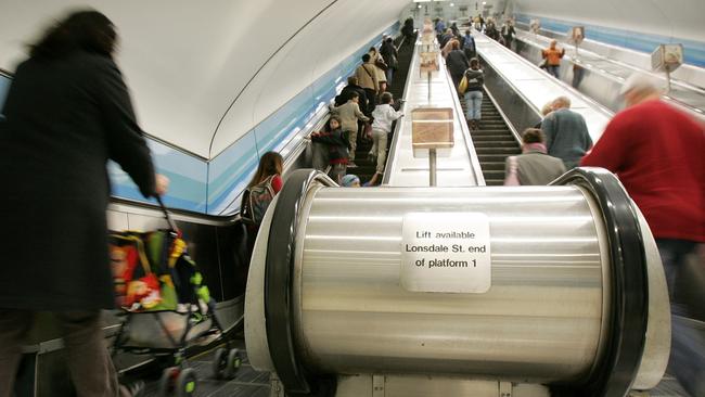 Melbourne's longest escalators at Parliament train station.