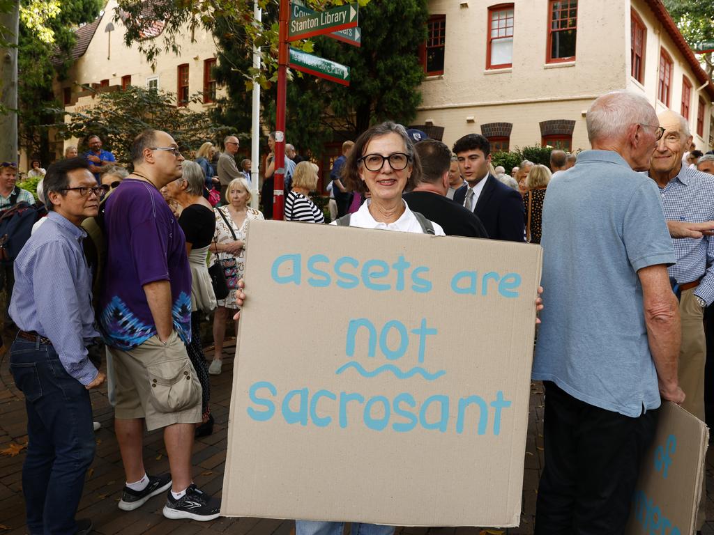 Resident of 24 years, Jenniefer Russell, outside the North Sydney Council meeting on Monday night to protest the proposed rate rise. Picture: Jonathan Ng