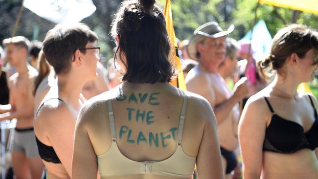 Activists from Extinction Rebellion prepare to participate in a protest through Melbourne’s CBD. Picture: Julian Smith