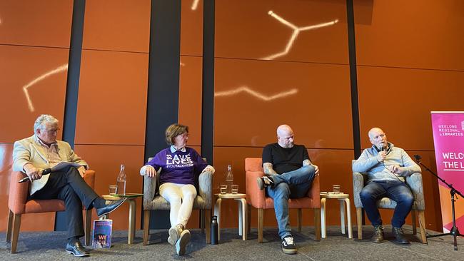 Dr Tim Denton, Judy Ryan, Craig Harvey and Dr Mark Davies at the Geelong library.