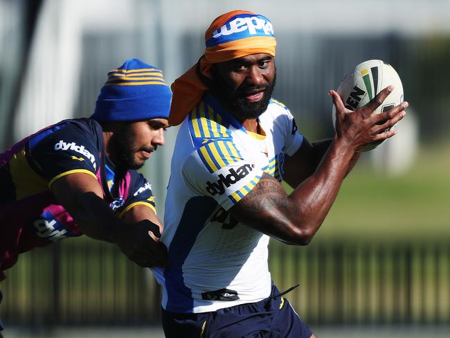 Semi Radradra of the Parramatta Eels rugby league team returns to a closed training session at Old Saleyards Reserve, Parramatta after facing charges of domestic violence. Pic Brett Costello