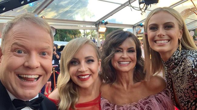 Pete Helliar, Carrie Bickmore, Lisa Wilkison and Sylvia Jeffreys on the TV Week Logies red carper. Picture: @Lisa Wilkinson/Instagram