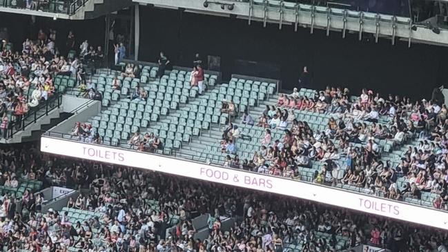 Melbourne Swifties have taken to social media to share images of hundreds of empty seats at Taylor Swift's Eras Tour in Melbourne. Picture: Facebook.