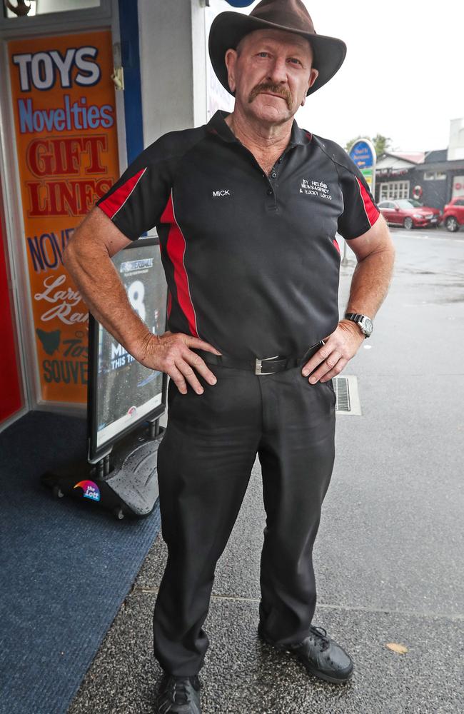 Break O'Day Mayor Mick Tucker out the front of the newsagency he works at in St Helens. Picture: Zak Simmonds