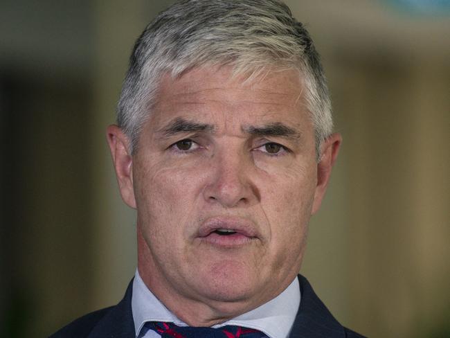 BRISBANE, AUSTRALIA - NewsWire Photos - DECEMBER 10, 2024: The Leader of the Katter Australia Party Robbie Katter flanked by party colleagues Shane Knuth (L) and Nick Dametto speaks at a press conference outside Queensland Parliament.Picture: NewsWire / Glenn Campbell