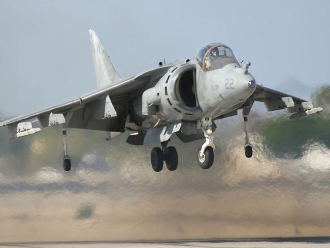 The famous Harrier jump jet, said to have been flown by former US Marine pilot Daniel Edmund Duggan before moving to Australia. Picture: Supplied