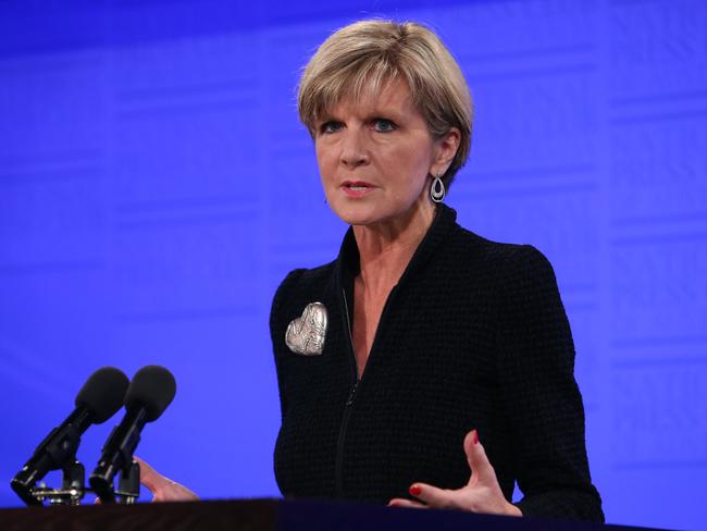 Foreign Affairs Minister Julie Bishop addressing the National Press Club in Canberra.