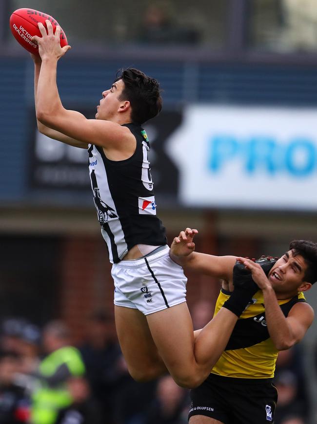 Marty Hore demonstrates his intercept marking ability. Picture: Michael Klein