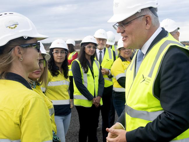 SYDNEY, AUSTRALIA - NewsWire Photos March 28, 2022: Australian Prime Minister Scott Morrison during his visit to the Western Sydney airport site.Picture: NCA NewsWire / Jeremy Piper