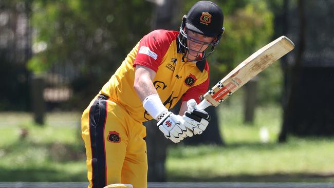 Premier Cricket: Kingston Hawthorn v St Kilda: Edward Newman of St Kilda batting on Saturday, December 3, 2022 in Parkdale, Victoria, Australia.Picture: Hamish Blair