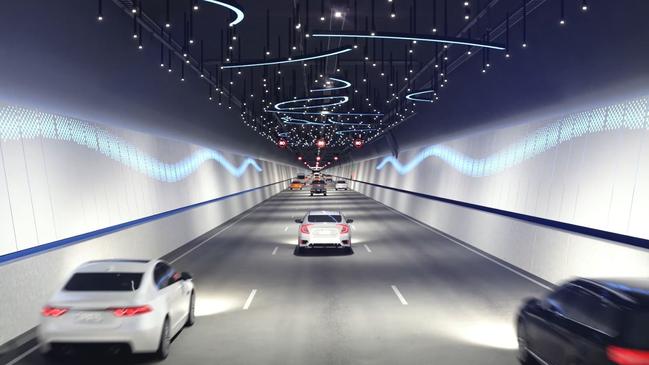 A render of the inside of the completed southern tunnel of the Torrens to Darlington project. Picture: Supplied