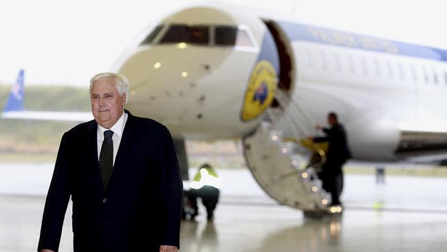 Clive Palmer in Brisbane with one his jets in 2014. Picture: Jonathon Searle