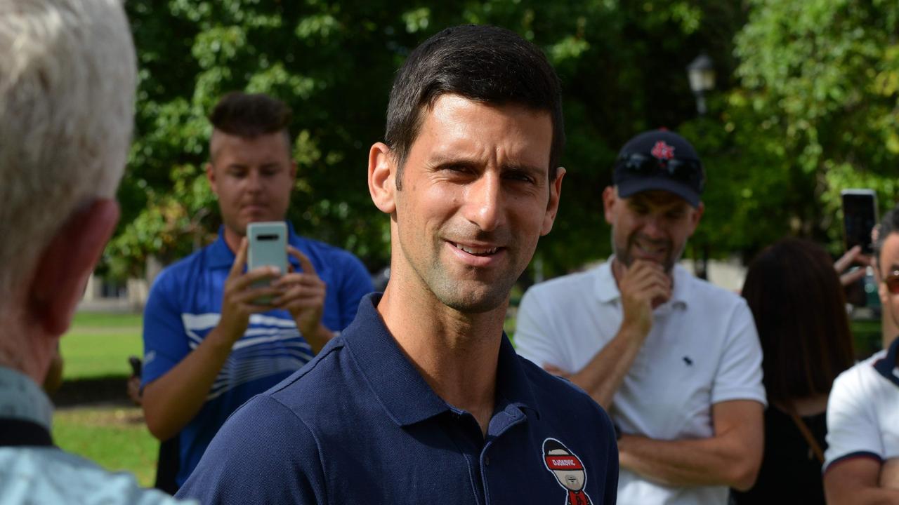 Men's world number one tennis player Novak Djokovic of Serbia talks to media after two-weeks quarantine in Adelaide on January 29, 2021, ahead of Australian Open warm up matches. (Photo by Brenton EDWARDS / AFP) / -- IMAGE RESTRICTED TO EDITORIAL USE - STRICTLY NO COMMERCIAL USE --