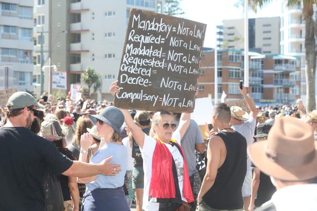 People in the Tweed are protesting the border restrictions. 22 August 2021 Coolangatta Picture by Richard Gosling