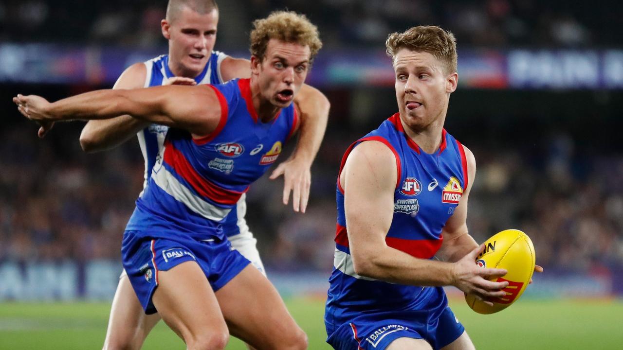 Lachie Hunter of the Bulldogs. Photo by Michael Willson/AFL Photos via Getty Images.