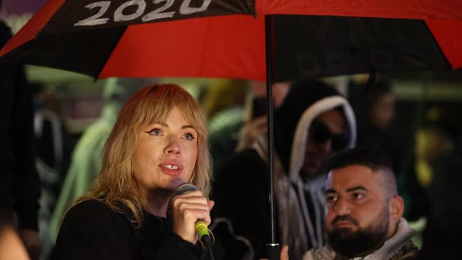 Clementine Ford speaks at a pro-Palestine protest at Federation Square and Flinders Street Station in April. Picture: Brendan Beckett