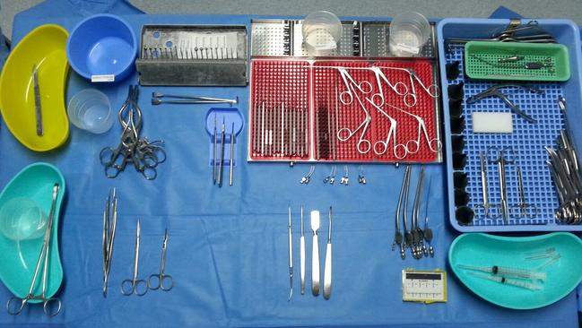 Instruments used in the complicated procedure myringoplasty.