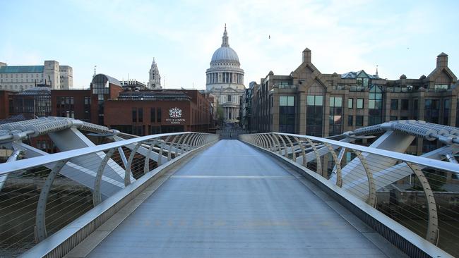 The view of a locked-down St Paul's Cathedral from London’s Millennium Bridge on Easter Sunday. Picture: Getty Images