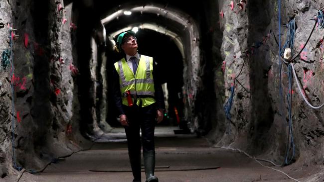 Jay Weatherill walks through tunnels 420 below the surface at the Onkalo underground research facility near Rauman in Finland. Pic: Calum Robertson