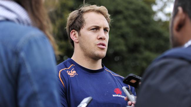 SYDNEY, AUSTRALIA - JULY 24: Stephen Hoiles of the Waratahs speaks to the media during a Waratahs Super Rugby training session at Kippax Lake on July 24, 2014 in Sydney, Australia. (Photo by Brett Hemmings/Getty Images)