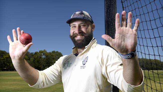 Jack Douventzidis, a spin bowler from Pulteney Old Scholars Cricket Club took all 10 wickets in an innings against Unley at Kingswood Oval on Saturday. Picture: Naomi Jellicoe