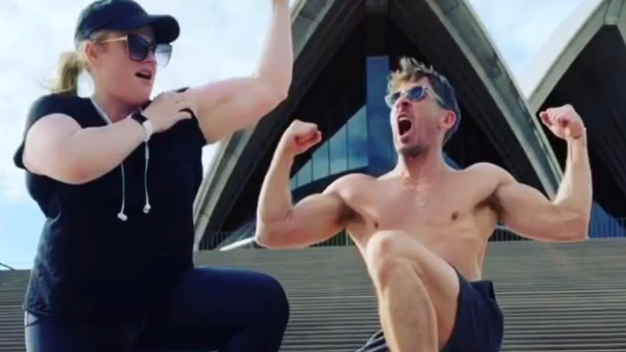 Rebel Wilson in Sydney showing off her body transformation during COVID isolation with actor Hugh Sheridan. Picture: Instagram