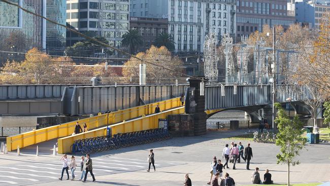 Sandridge Bridge and Southbank Promenade. Picture: David Crosling