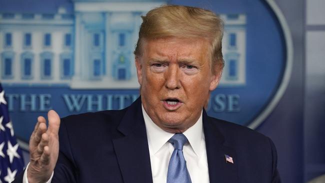 President Donald Trump speaks during a press briefing with the coronavirus task force at the White House. Picture: AP/Evan Vucci