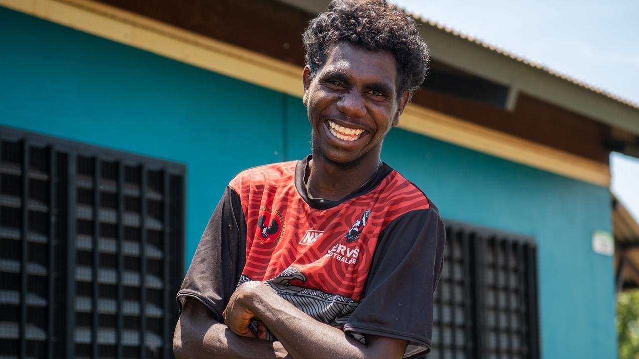 Wadeye teen scouted in community game kicking goals down south