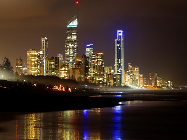 NEWS- The Gold Coast skyline by night. The shot was taken from Mermaid Beach looking north to Surfers Paradise at 745pm. Pic by Luke Marsden.