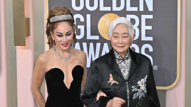 US composer Lucia Hwong and Chinese actress Lisa Lu arrive for the 80th annual Golden Globe Awards. Picture: AFP