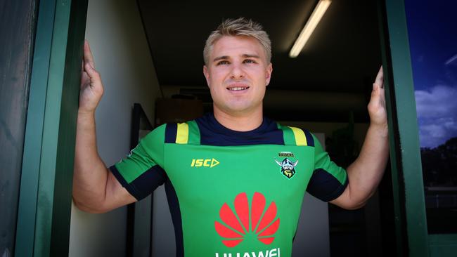 Matt Mcilwrick trains with the Raiders in a pre-season run at the Raiders training field in Canberra.