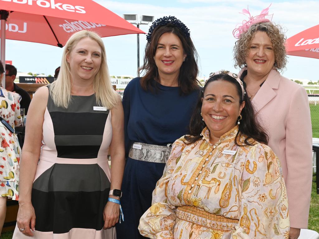 Emma Hill, Belinda Berg, Amanda DeLacy and Tracey McLeod at 2023 Ladbrokes Mackay Cup Mackay Turf Club Saturday 22 July 2023 Picture: Michaela Harlow