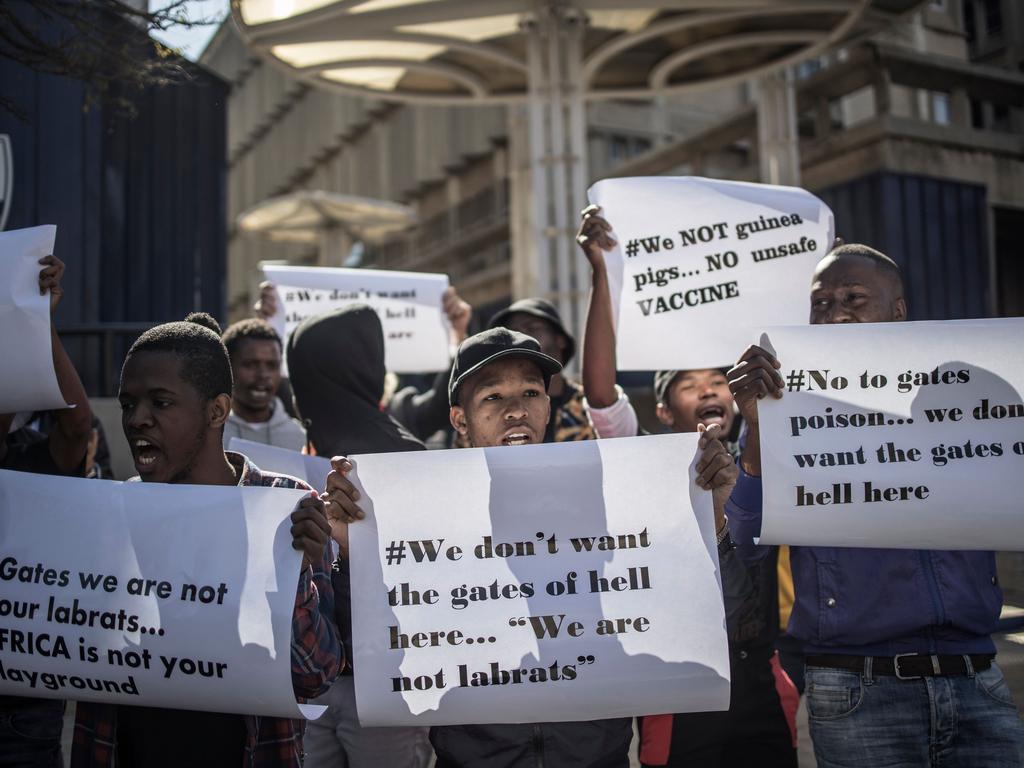 A group of protesters against the coronavirus vaccine trials in Johannesburg. Picture: Marco Longari/AFP