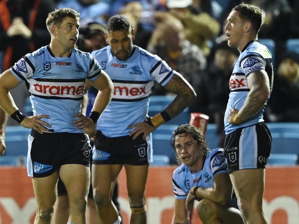 NRL 2024 RD15 Cronulla-Sutherland Sharks v Dolphins - dejected. Picture: NRL Photos