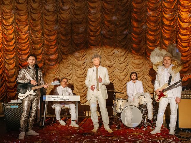 Australian rock band Crowded House, whose seventh album 'Dreamers Are Waiting' was released in June 2021. L-R: Liam Finn, Mitchell Froom, Neil Finn, Elroy Finn and Nick Seymour. Picture: supplied