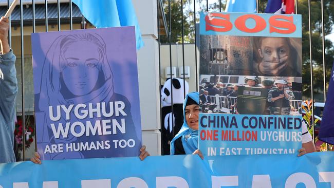 Protesters outside the South Australian Chinese consulate last week. Picture: NCA NewsWire / David Mariuz