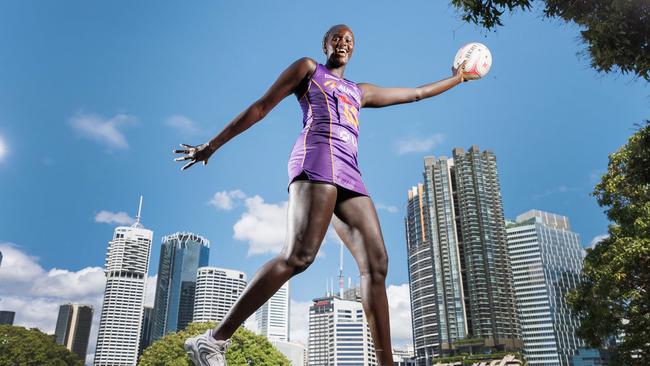 New Firebirds import Goal Shooter Mary Cholhok at Kangaroo Point on Tuesday. Picture Lachie Millard