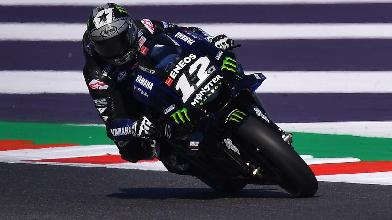 Maverick Vinales steers his Yamaha at the Misano World Circuit.