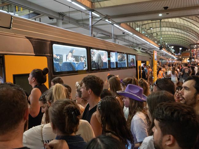 SYDNEY, AUSTRALIA - February 23, 2024, Transport chaos at the Olympic Park train station after Taylor SwiftÃs concert, as crowds of people are leaving. :   Picture: NCA NewsWire / Flavio Brancaleone